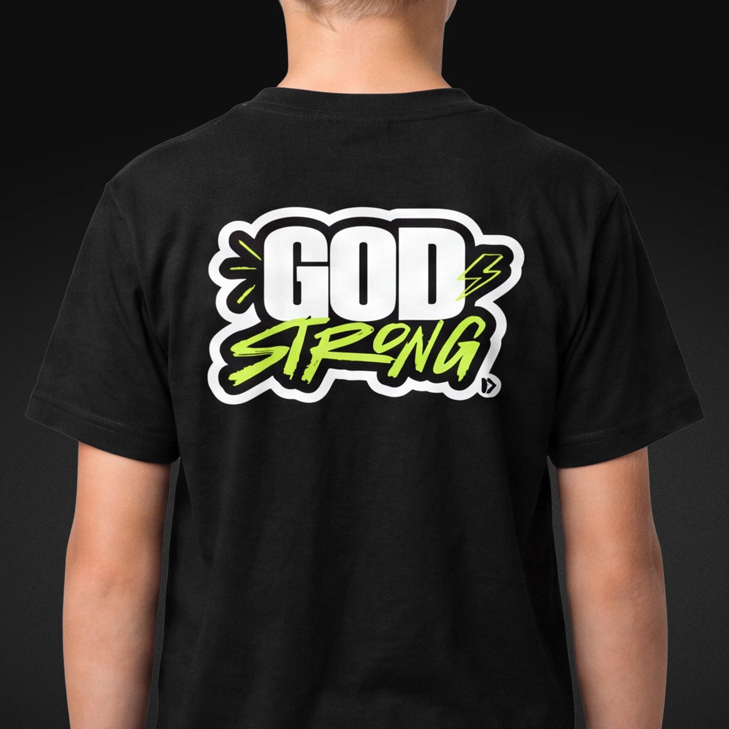 God Strong — Bold Faith Youth Tee - BACK CLOSE UP