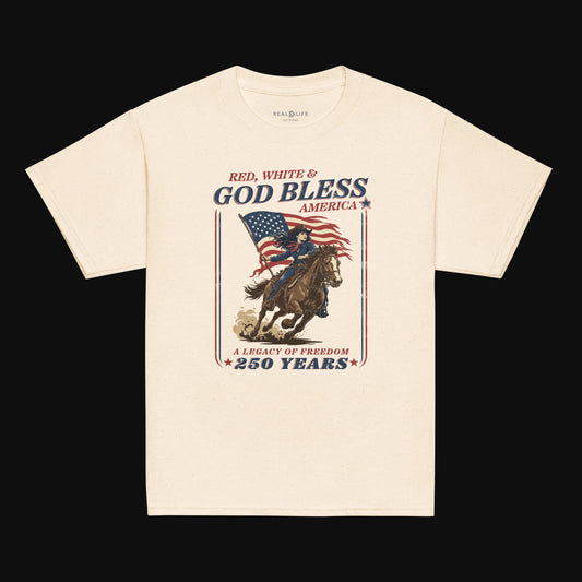 Red, White & God Bless America | Girls' Patriotic Faith Tee