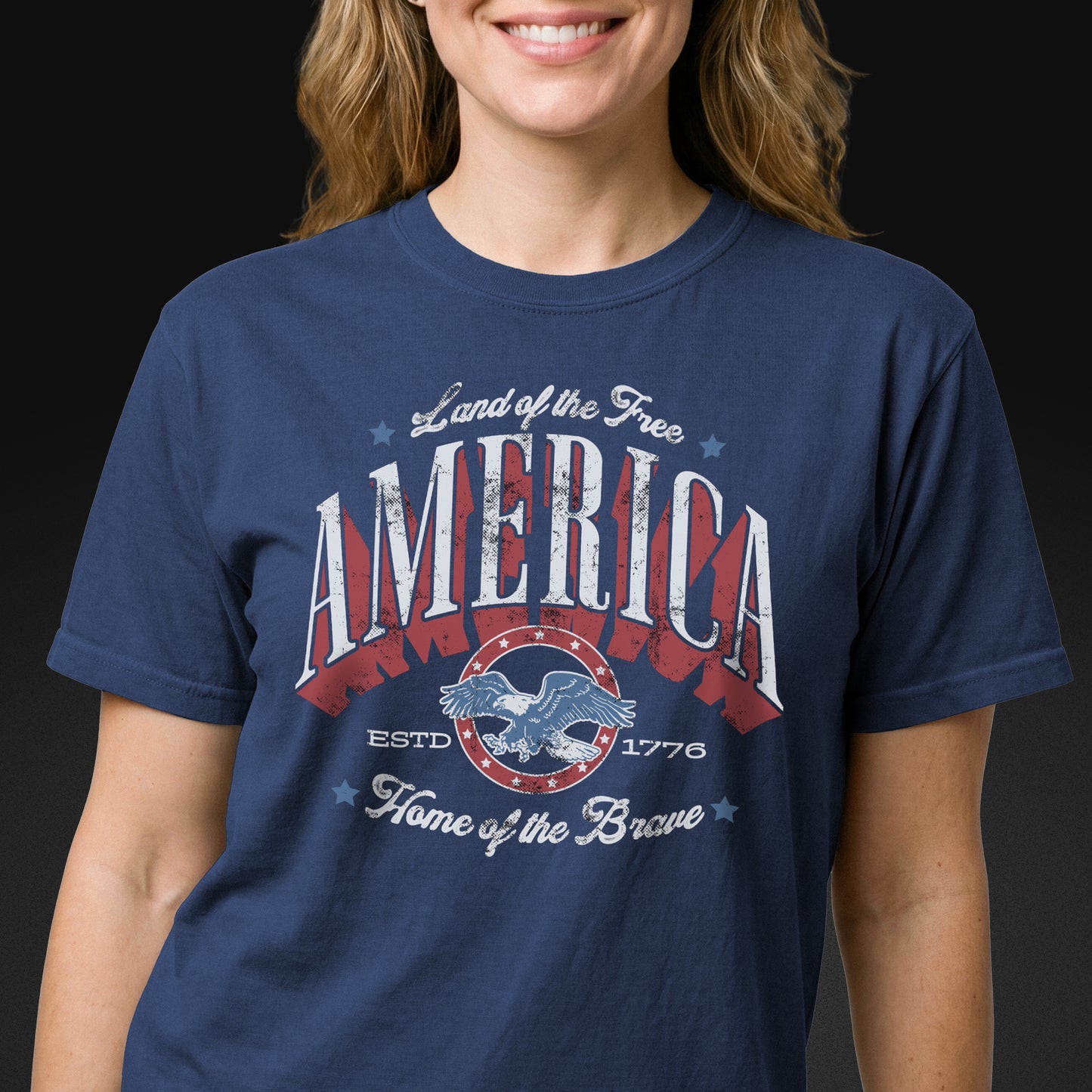 America — Land of the Free, Home of the Brave | Patriotic Tee - Navy