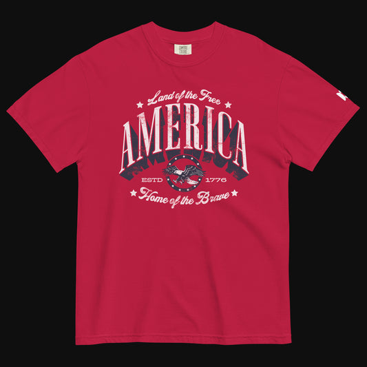 America — Land of the Free, Home of the Brave | Patriotic Tee - Red