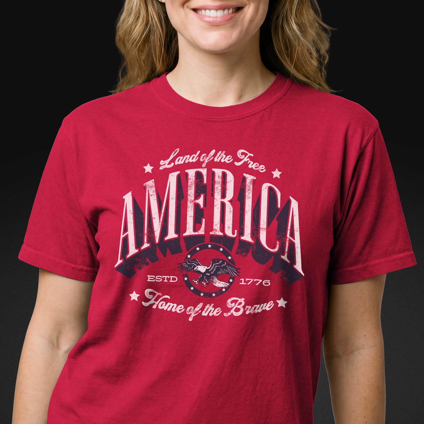 America — Land of the Free, Home of the Brave | Patriotic Tee - Red