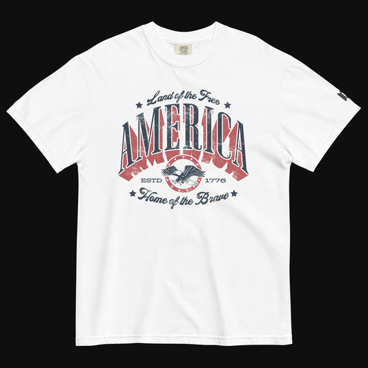 America — Land of the Free, Home of the Brave | Patriotic Tee - White