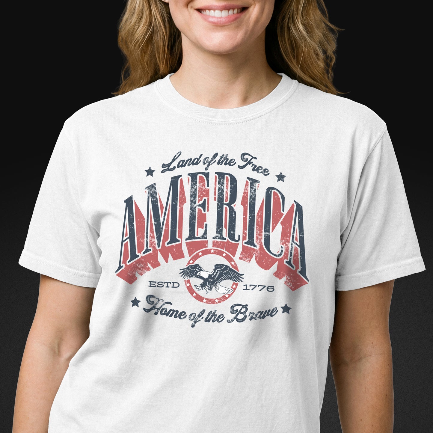 America — Land of the Free, Home of the Brave | Patriotic Tee - White
